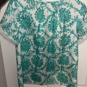Chic Teal Patterned Women's Blouse